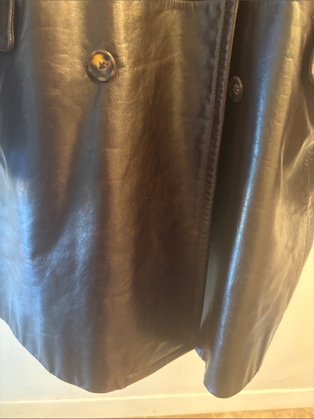 Fall 2001 Banana Republic Men’s Dark Brown Leather Double-Breasted Coat - Picture 5 of 11